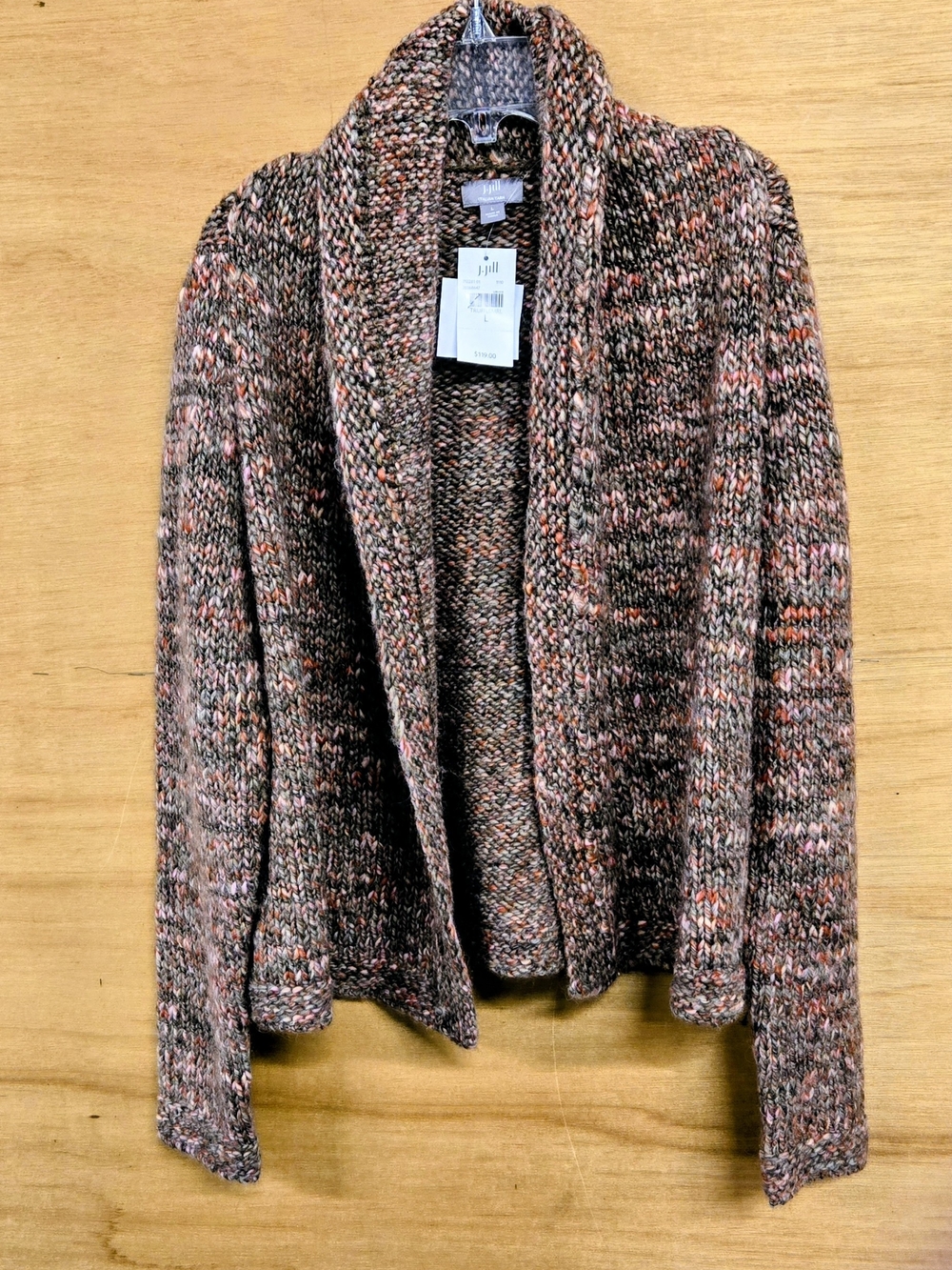 J. Jill Marled Pink and Brown Open-Front Shawl Cardigan Wool-Alpaca Blend